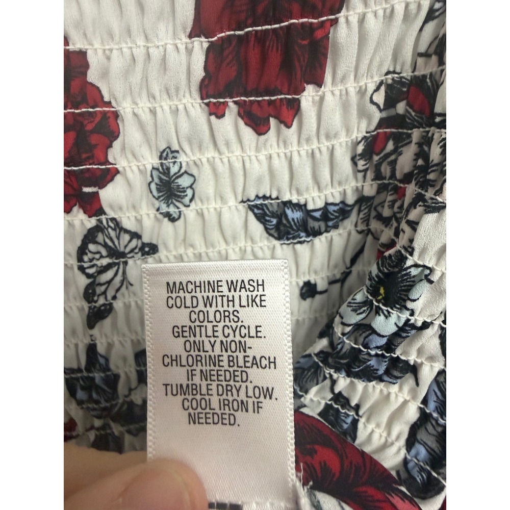 Candies Floral Butterfly Smocked Off The Shoulder Bell Sleeve Peplum Top White M - Picture 6 of 7